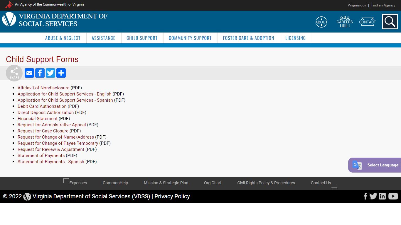 Child Support Forms - Virginia Department of Social Services